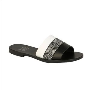 Black and white leather sandals
